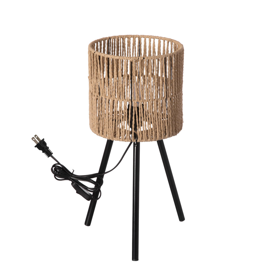 Woven Designed Bamboo Tripod Floor Lamp with Plug in Cord On and Off Switch Image 1