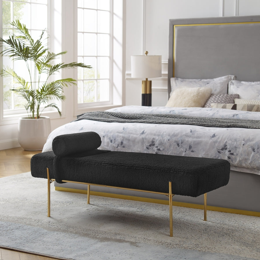 Amadeus Bench - Upholstered, Gold Legs, Rolled Detachable Pillow Image 1