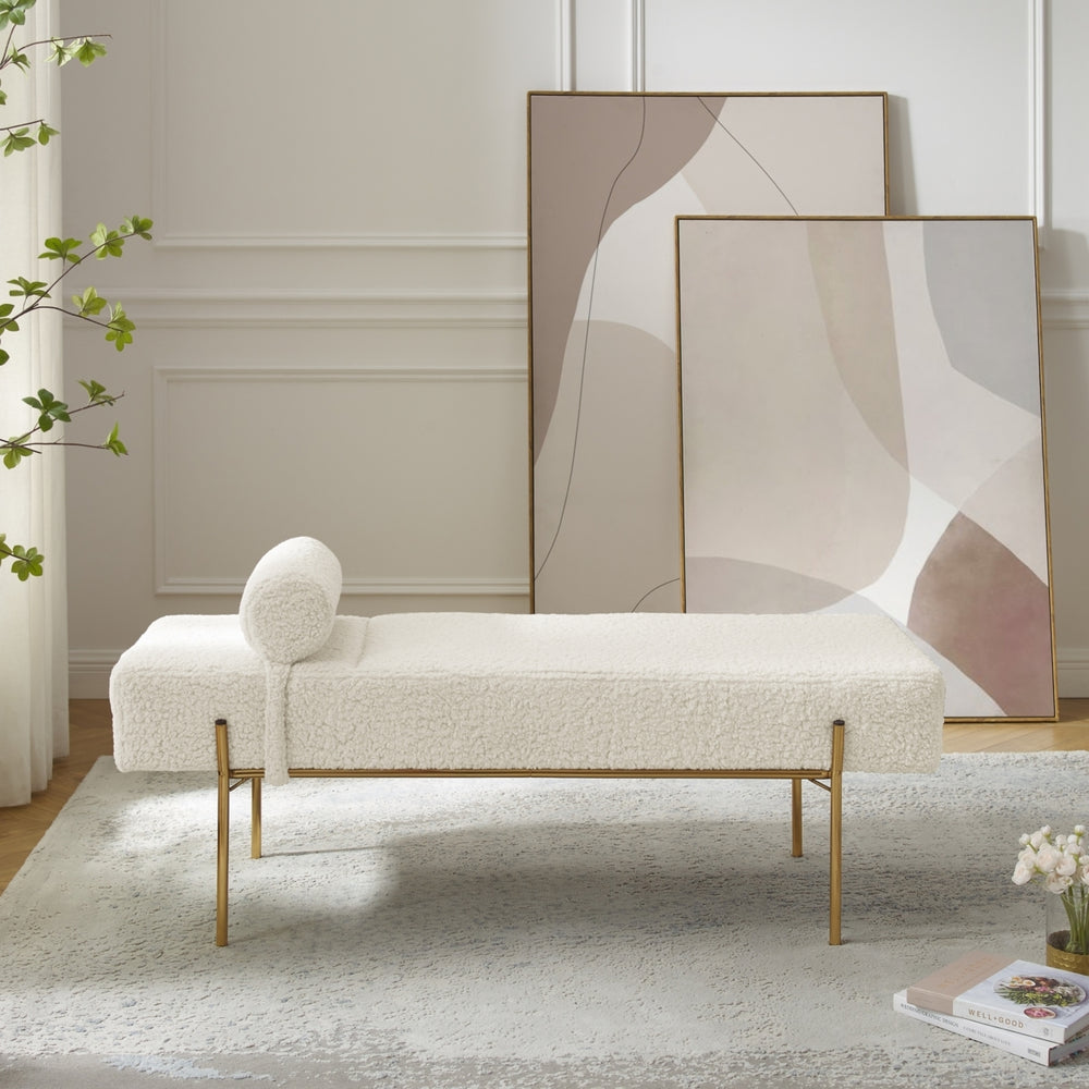 Amadeus Bench - Upholstered, Gold Legs, Rolled Detachable Pillow Image 2