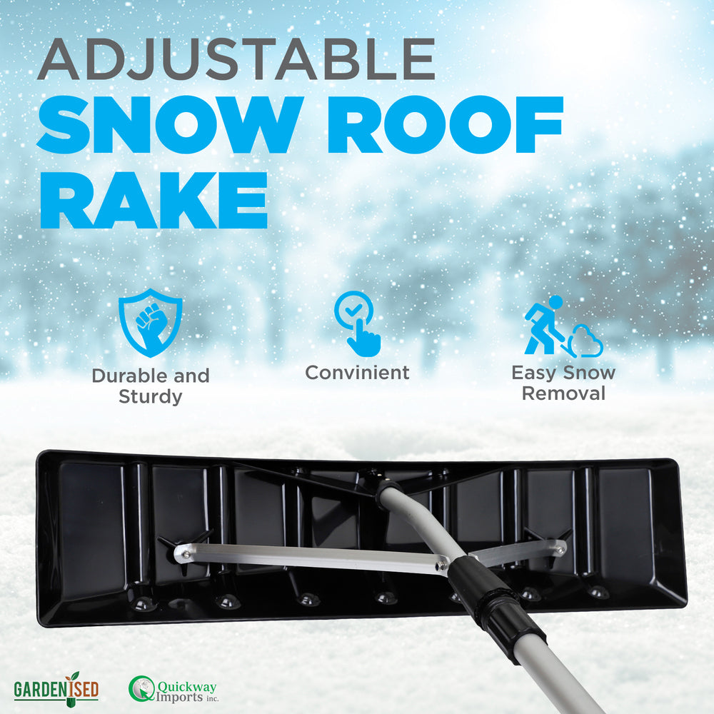Snow Rake Shovel, Snow and Leaf Removal Tool and Pusher Scraper with 24 Rolling Blade, 5-21 Extendable Handle and Image 2