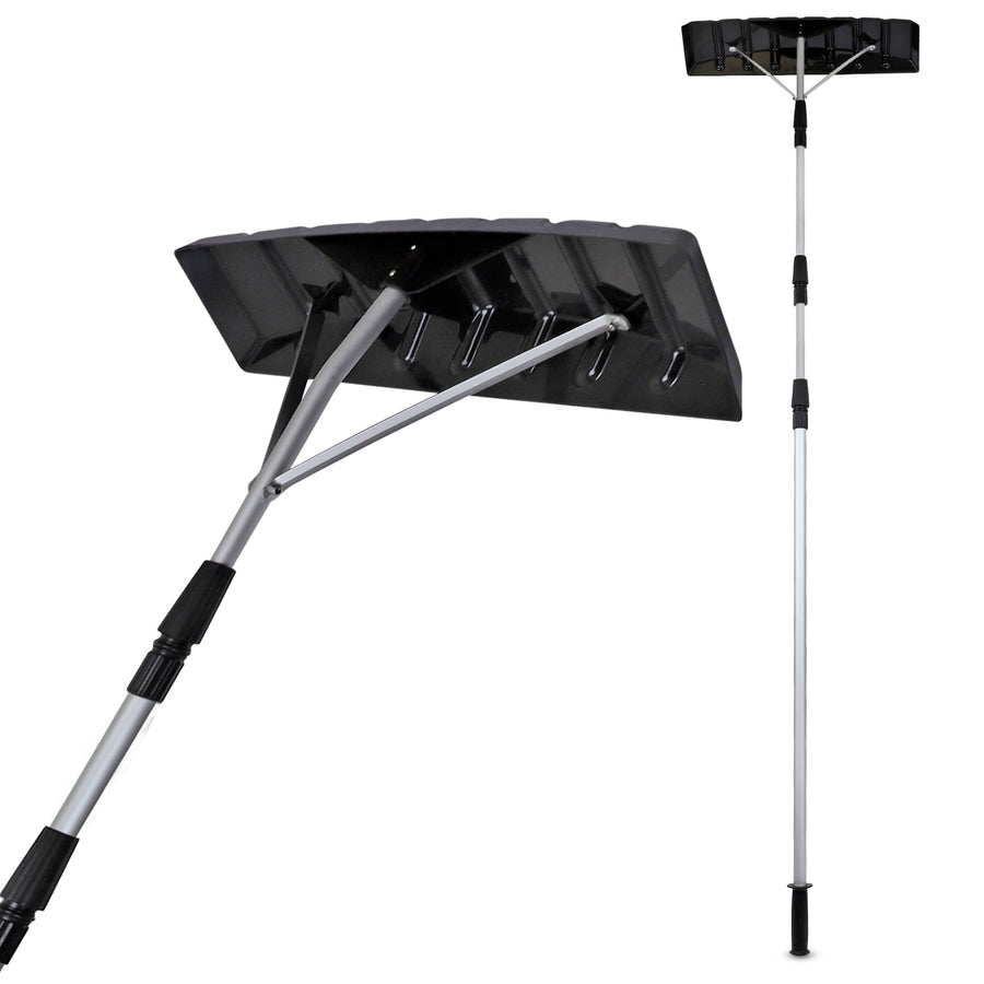 Snow Rake Shovel, Snow and Leaf Removal Tool and Pusher Scraper with 24 Rolling Blade, 5-21 Extendable Handle and Image 1