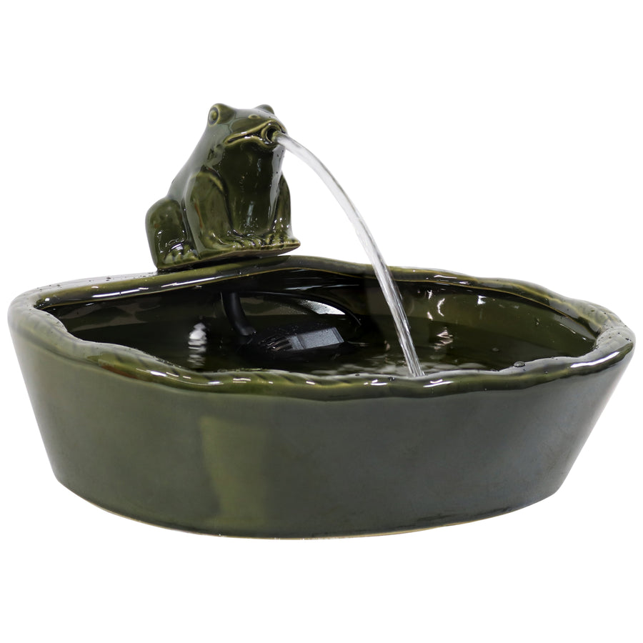 Sunnydaze Frog Glazed Ceramic Outdoor Solar Water Fountain - 7 in Image 1