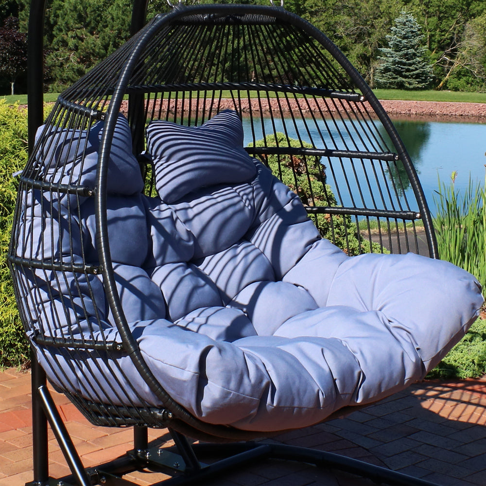 Sunnydaze Outdoor Liza Loveseat Egg Chair Replacement Cushion Set - Gray Image 2