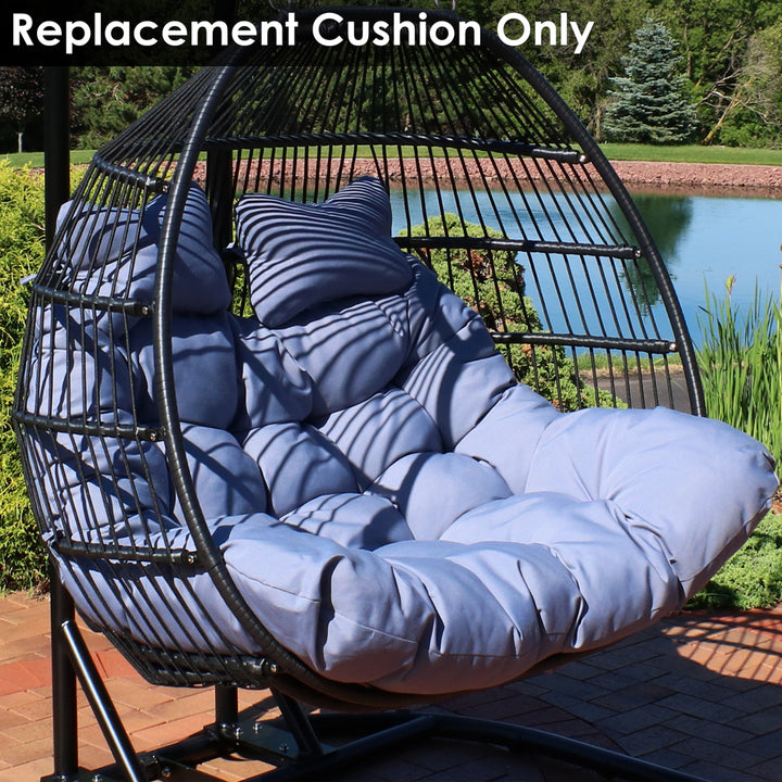 Sunnydaze Outdoor Liza Loveseat Egg Chair Replacement Cushion Set - Gray Image 7