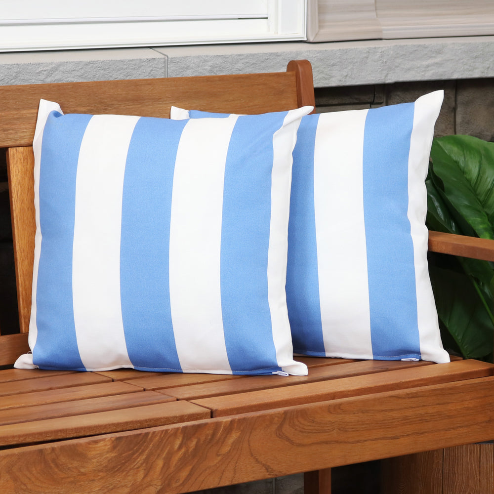 Sunnydaze 2 Outdoor Decorative Throw Pillows - 17 x 17-Inch - Beach-Bound Stripe Image 2