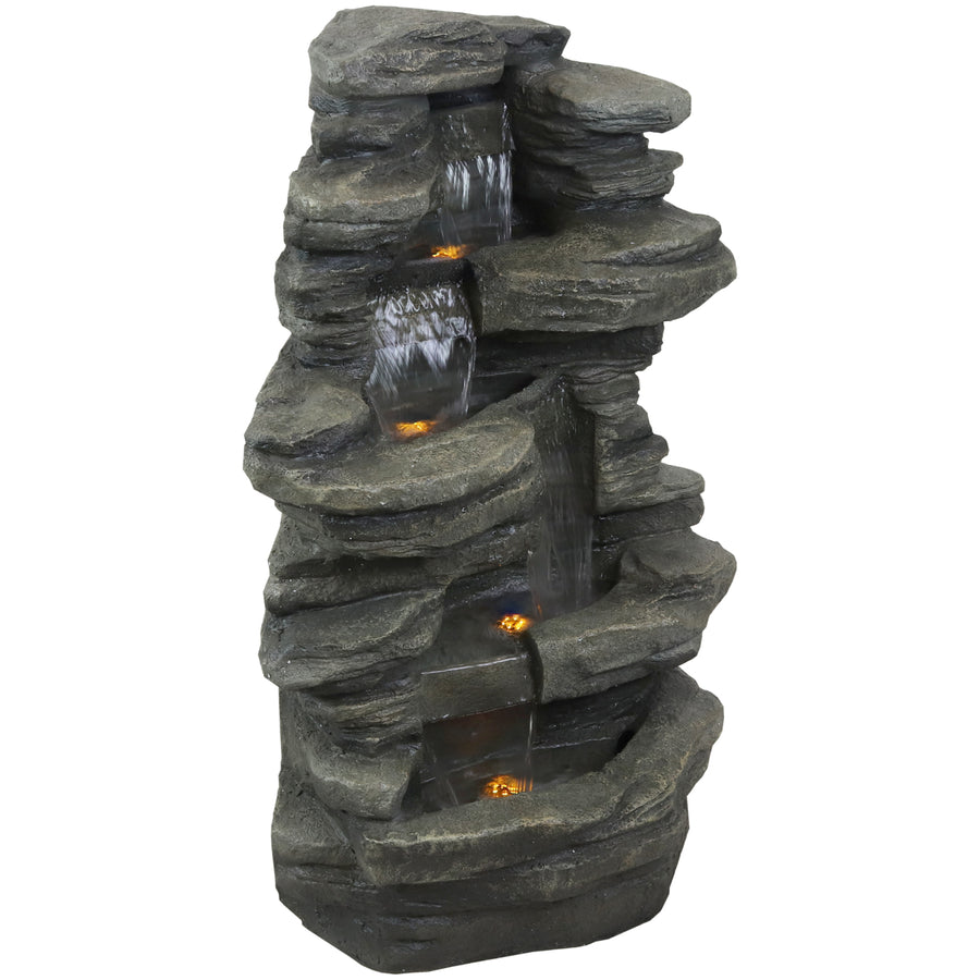 Sunnydaze Electric Stacked Shale Water Fountain with LED Lights - 38 in Image 1