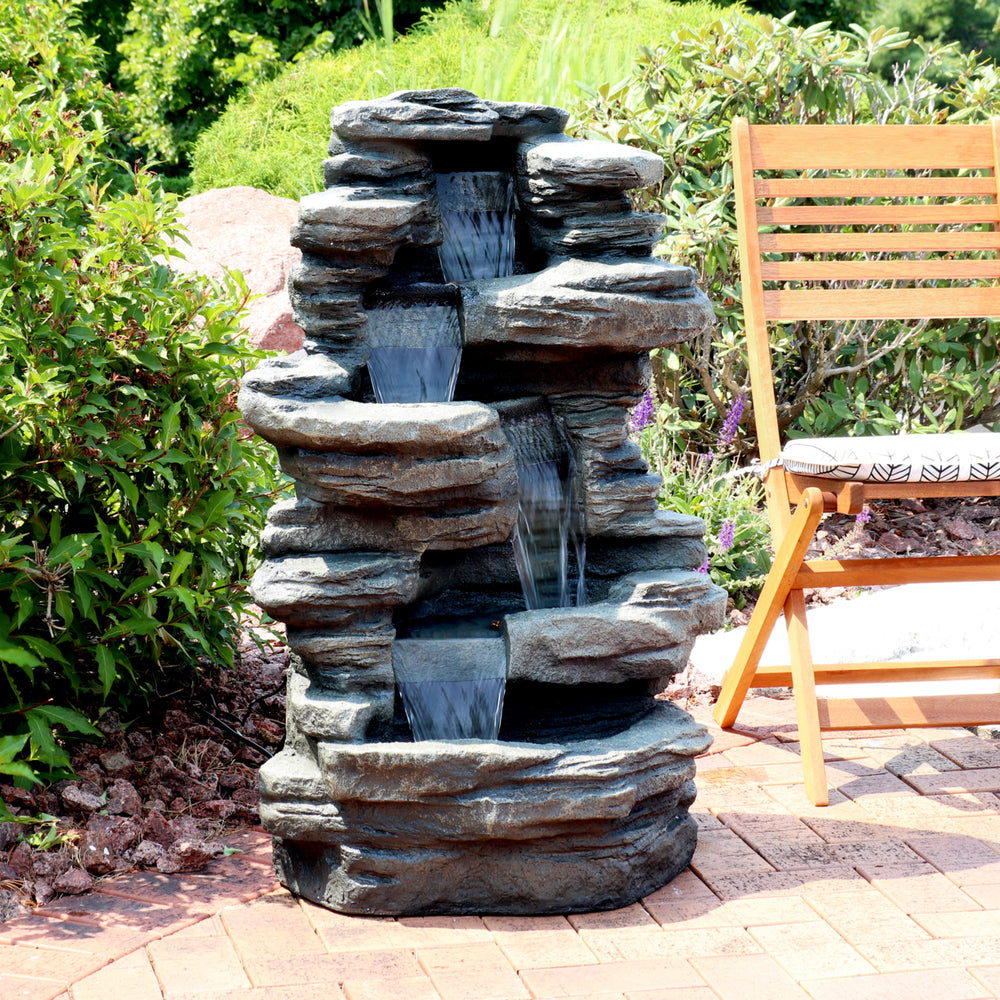 Sunnydaze Electric Stacked Shale Water Fountain with LED Lights - 38 in Image 2