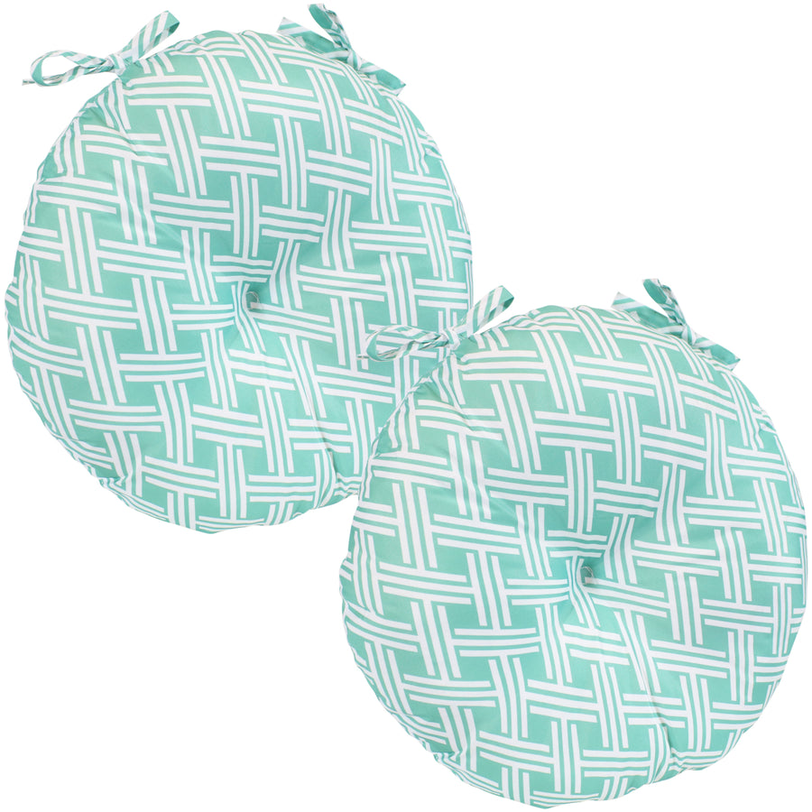 Sunnydaze Outdoor Round Bistro Seat Cushion - Green Diamond - Set of 2 Image 1