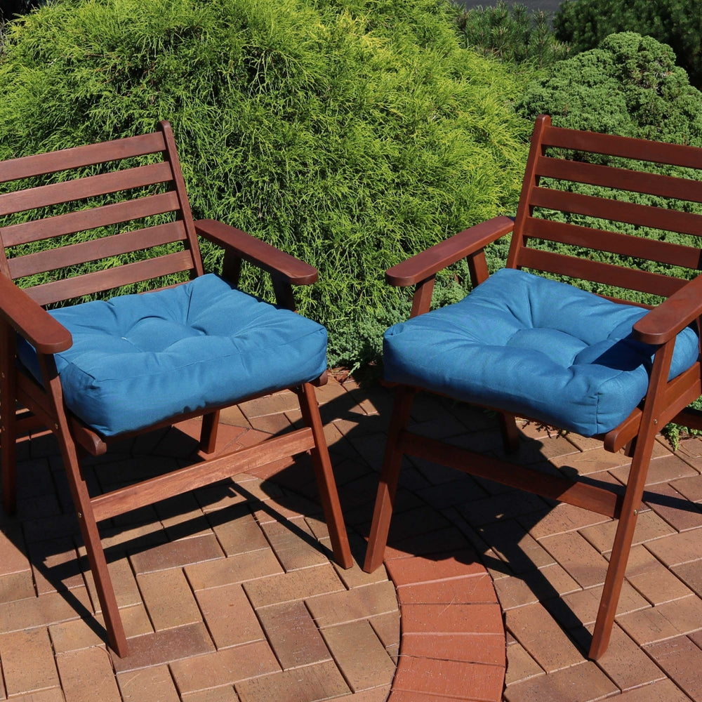 Sunnydaze Outdoor Square Olefin Tufted Seat Cushions - Blue - Set of 2 Image 2