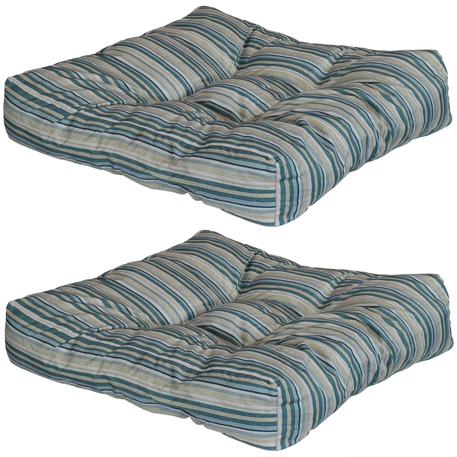 Sunnydaze Outdoor Square Tufted Seat Cushion - Neutral Stripes - Set of 2 Image 1