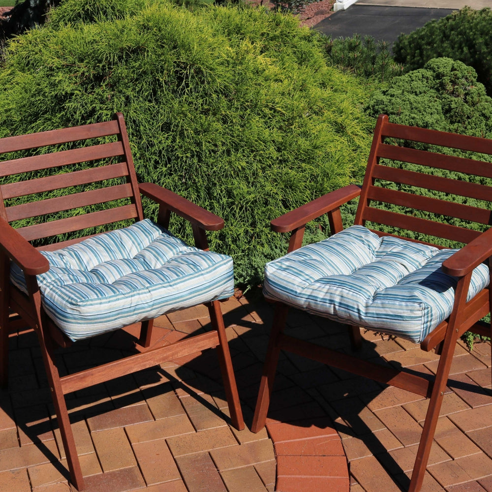 Sunnydaze Outdoor Square Tufted Seat Cushion - Neutral Stripes - Set of 2 Image 2