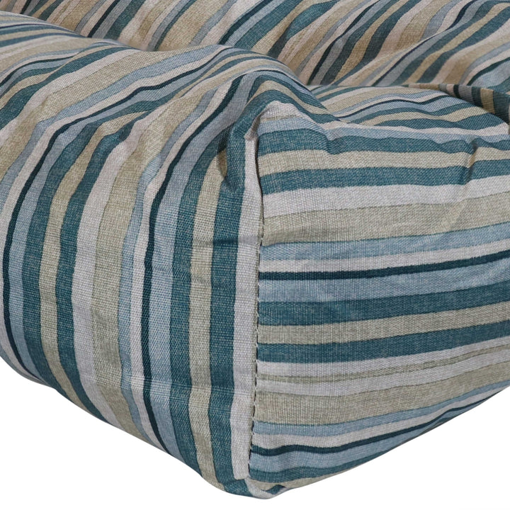 Sunnydaze Outdoor Square Tufted Seat Cushion - Neutral Stripes - Set of 2 Image 5