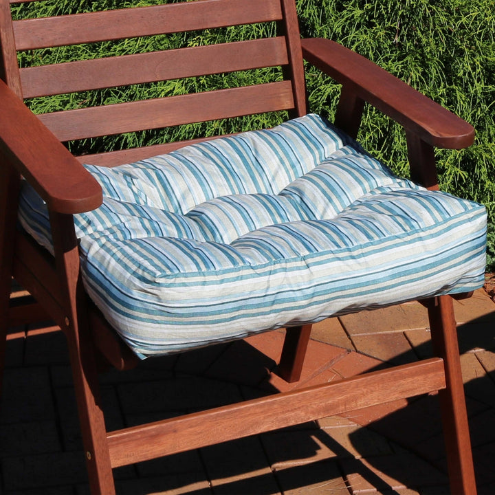 Sunnydaze Outdoor Square Tufted Seat Cushion - Neutral Stripes - Set of 2 Image 6
