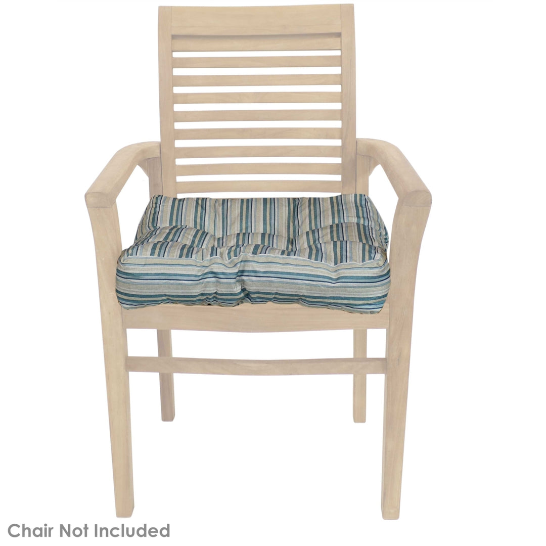 Sunnydaze Outdoor Square Tufted Seat Cushion - Neutral Stripes - Set of 2 Image 7