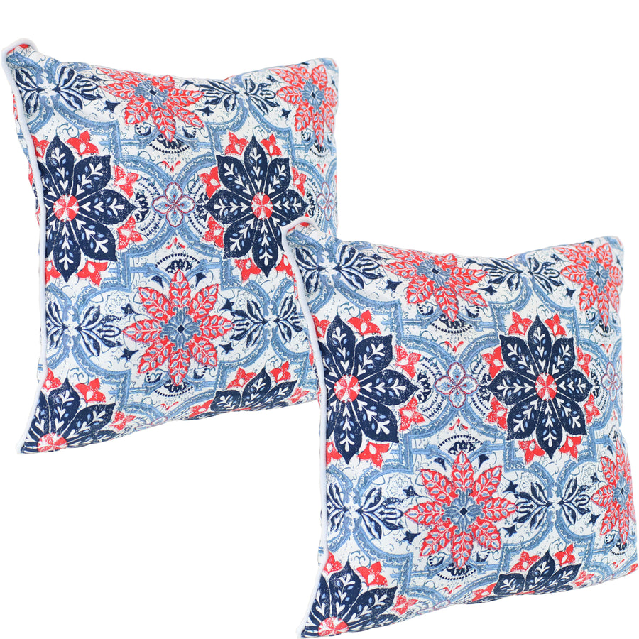 Sunnydaze Set of 2 Indoor/Outdoor Throw Pillows - 16-Inch - Red and Blue Floral Image 1