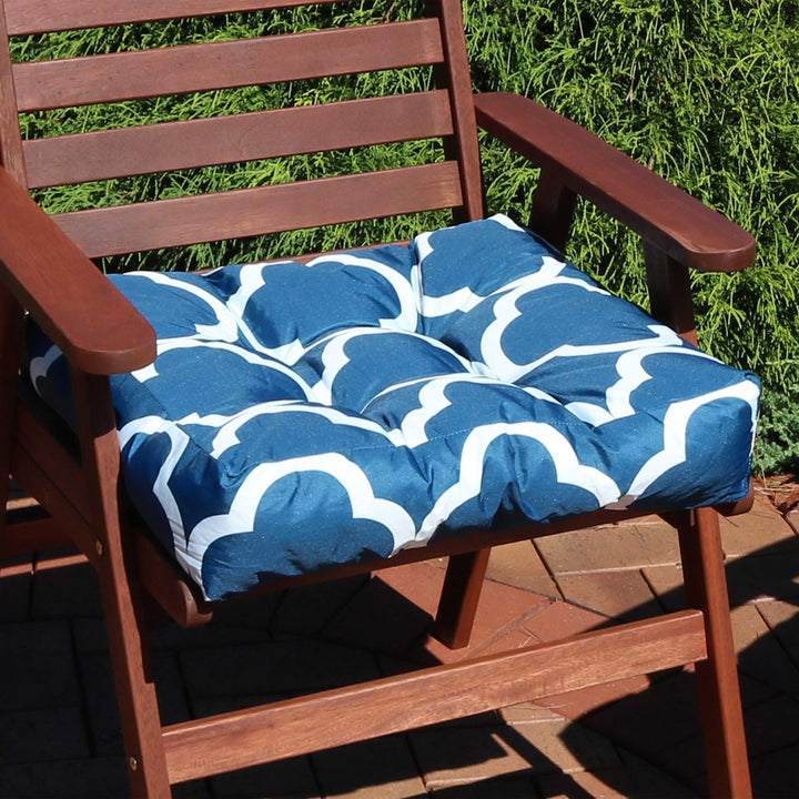 Sunnydaze Outdoor Square Tufted Seat Cushion - Navy/White - Set of 2 Image 6