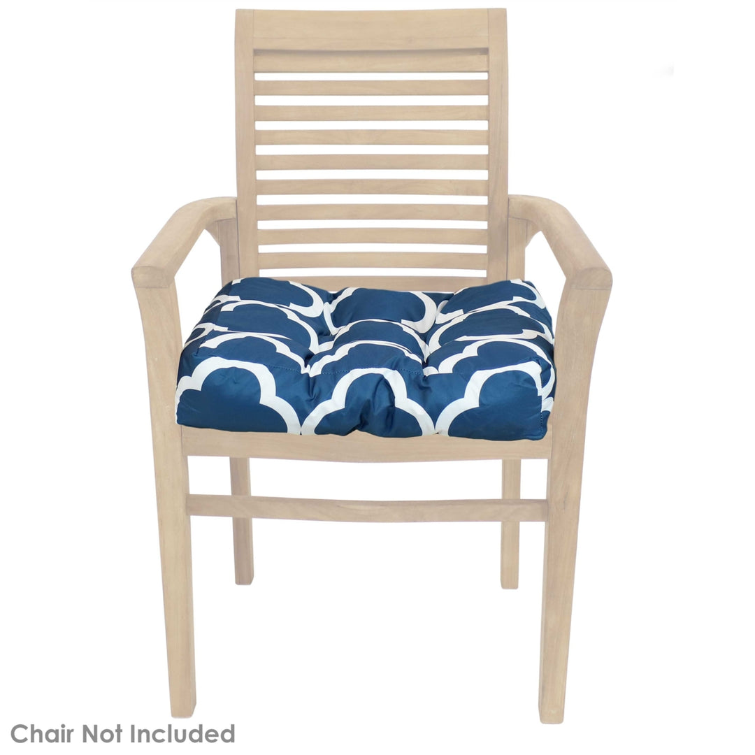 Sunnydaze Outdoor Square Tufted Seat Cushion - Navy/White - Set of 2 Image 7