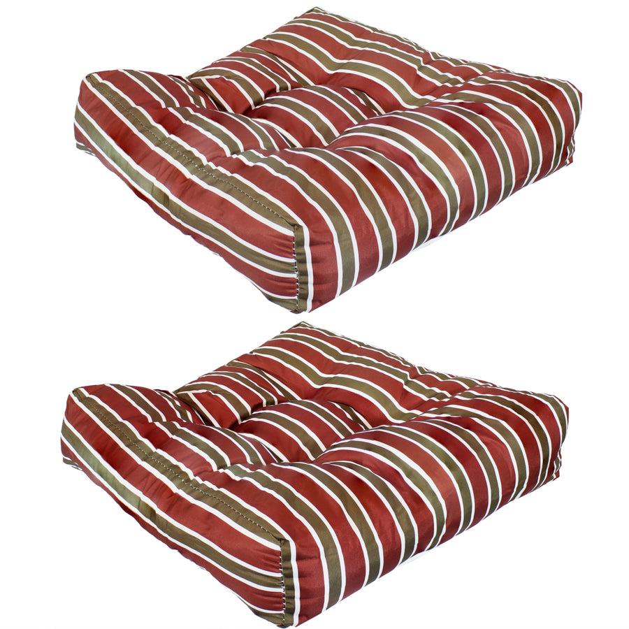 Sunnydaze Outdoor Square Tufted Seat Cushion - Red Stripe - Set of 2 Image 1