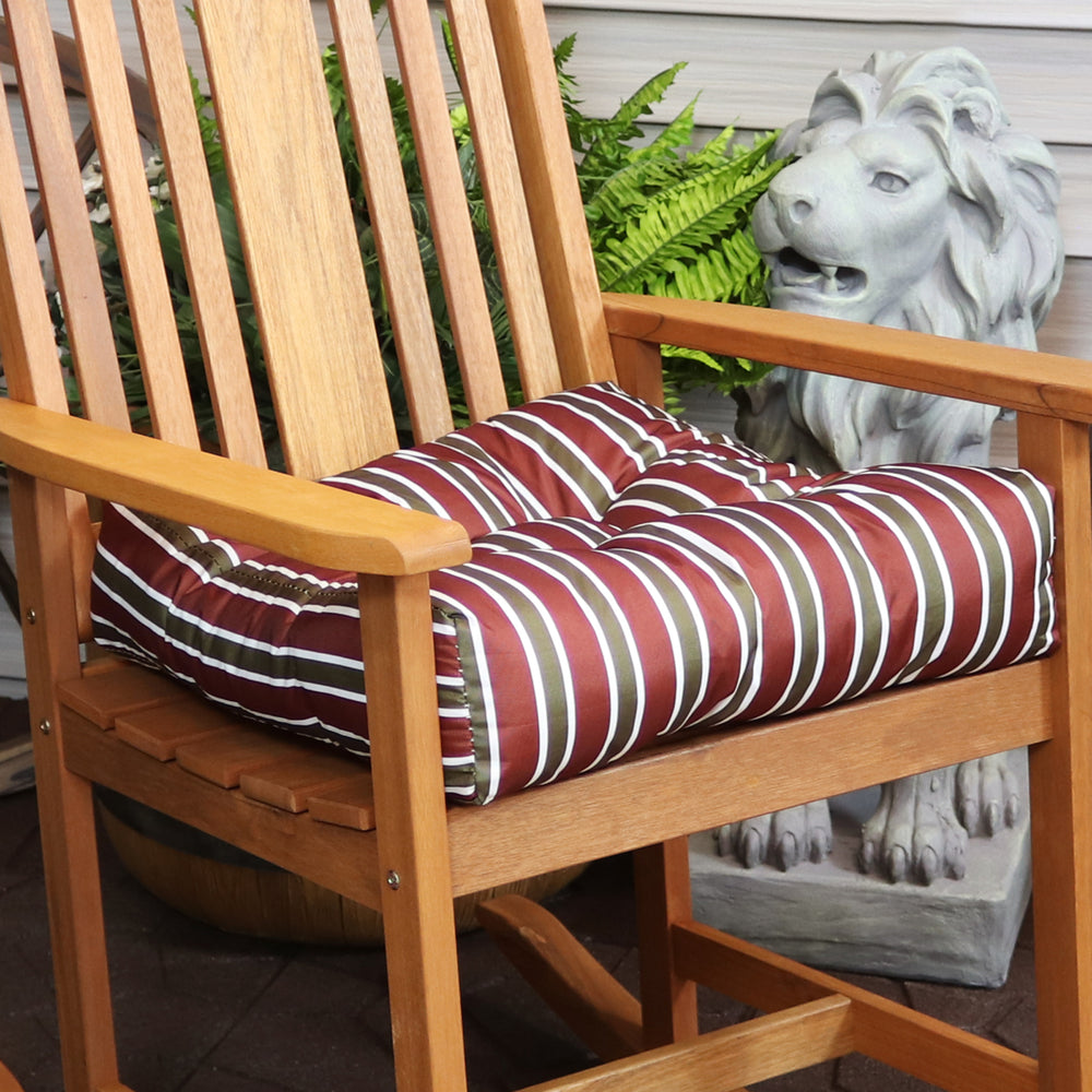 Sunnydaze Outdoor Square Tufted Seat Cushion - Red Stripe - Set of 2 Image 2