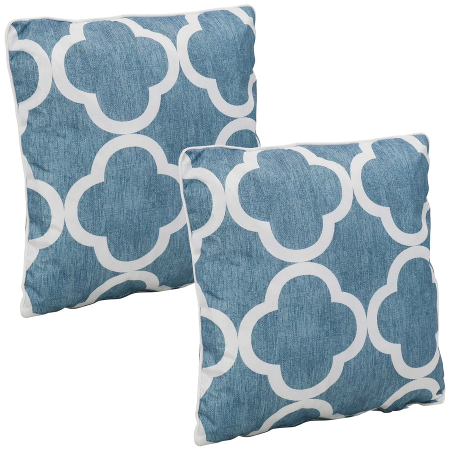 Sunnydaze 2 Indoor/Outdoor Throw Pillows - 16-Inch - Blue and White Quatrefoil Image 1
