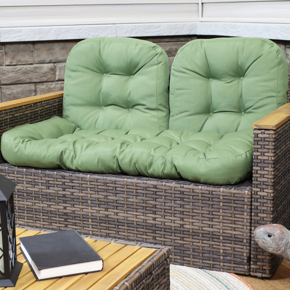 Sunnydaze Indoor/Outdoor Olefin 3-Piece Tufted Settee Cushion Set - Green Image 2