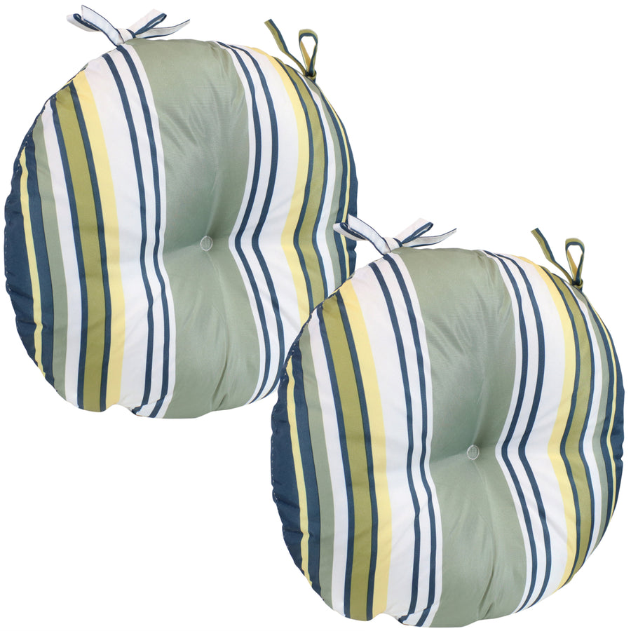 Sunnydaze Outdoor Round Bistro Seat Cushion - Earth Tone Stripes - Set of 2 Image 1