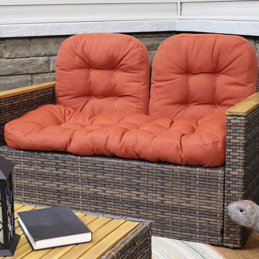 Sunnydaze Indoor/Outdoor Olefin 3-Piece Tufted Settee Cushion Set - Orange Image 2