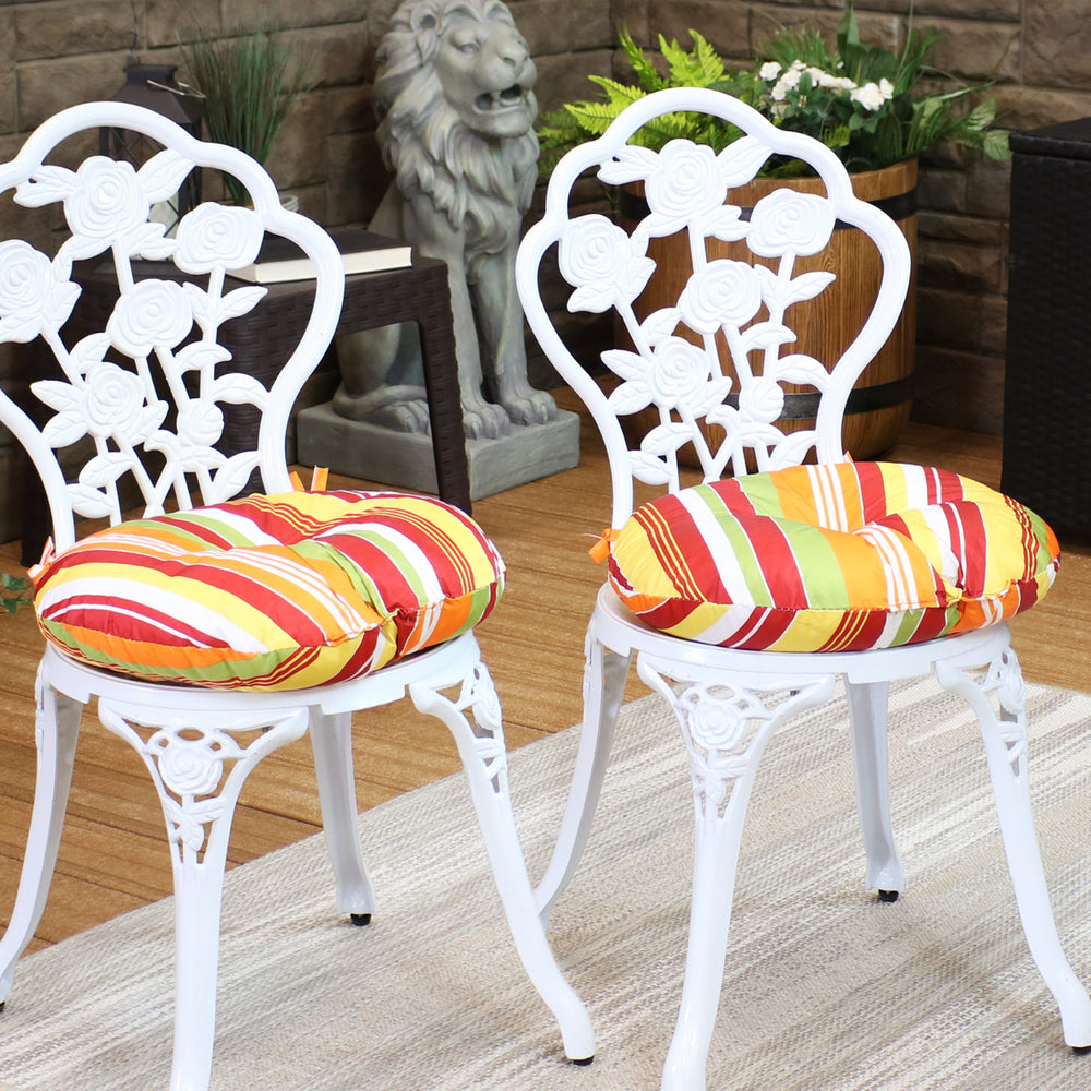 Sunnydaze Outdoor Round Bistro Seat Cushion - Sherbert Stripes - Set of 2 Image 2