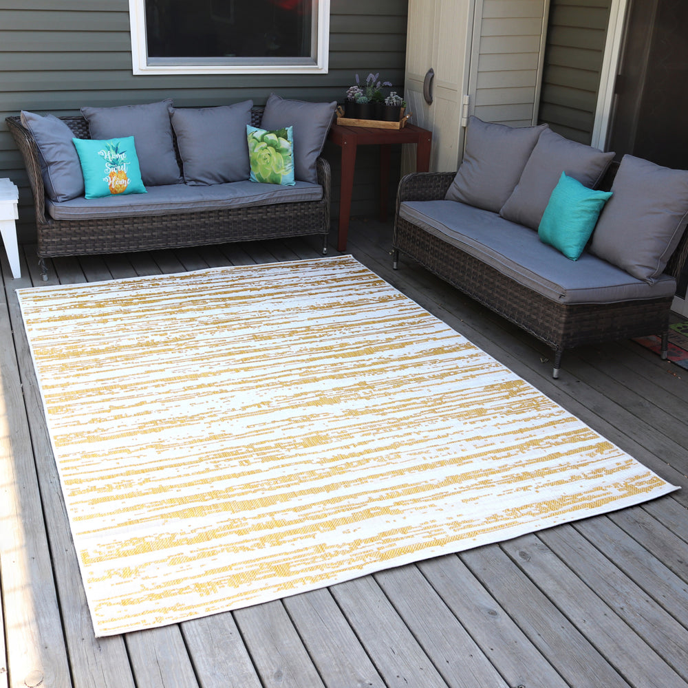 Sunnydaze Abstract Impression Outdoor Area Rug - Golden Fire - 7 ft x 10 ft Image 2
