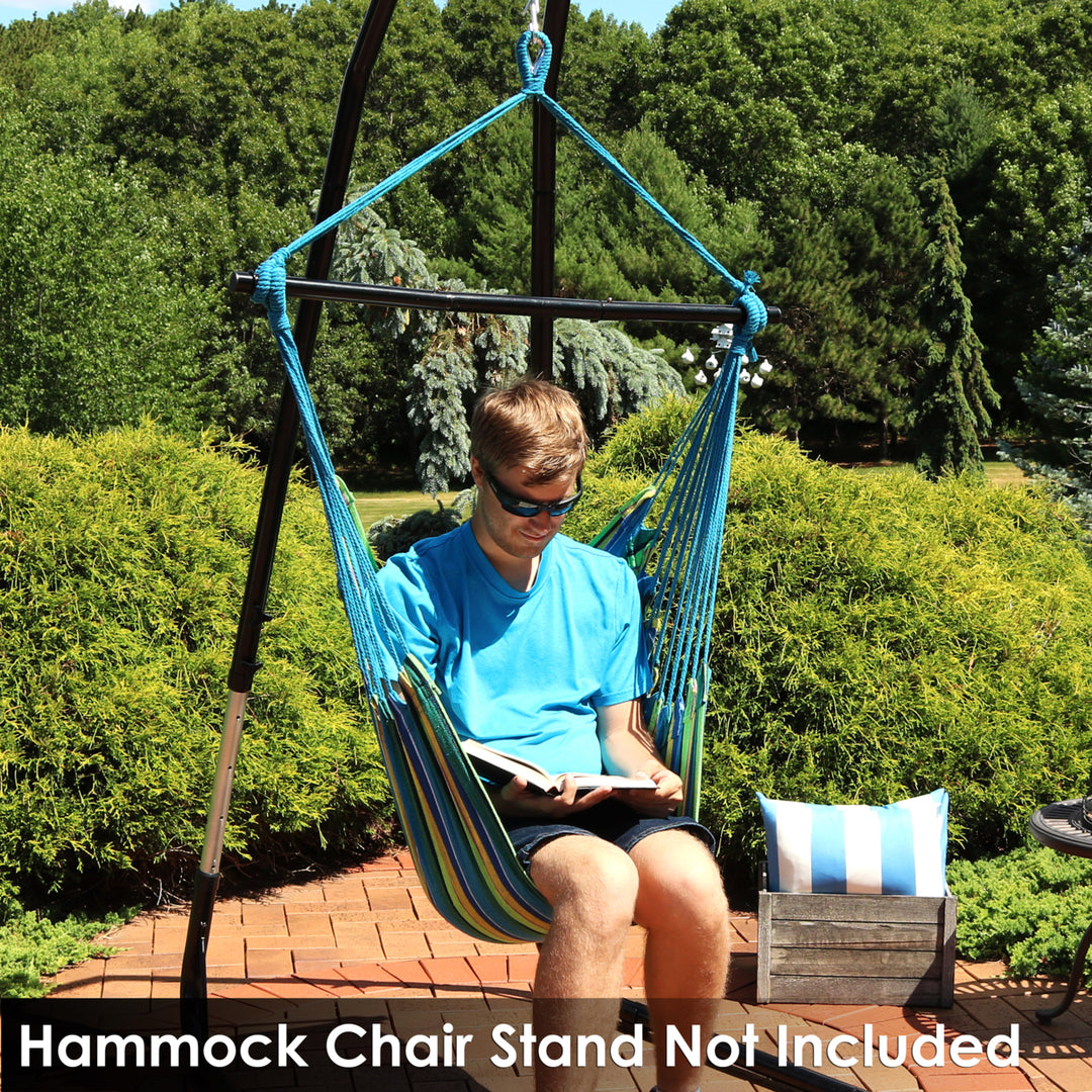 Sunnydaze Cotton Hammock Chair with Collapsible Spreader Bar - Ocean Breeze Image 7