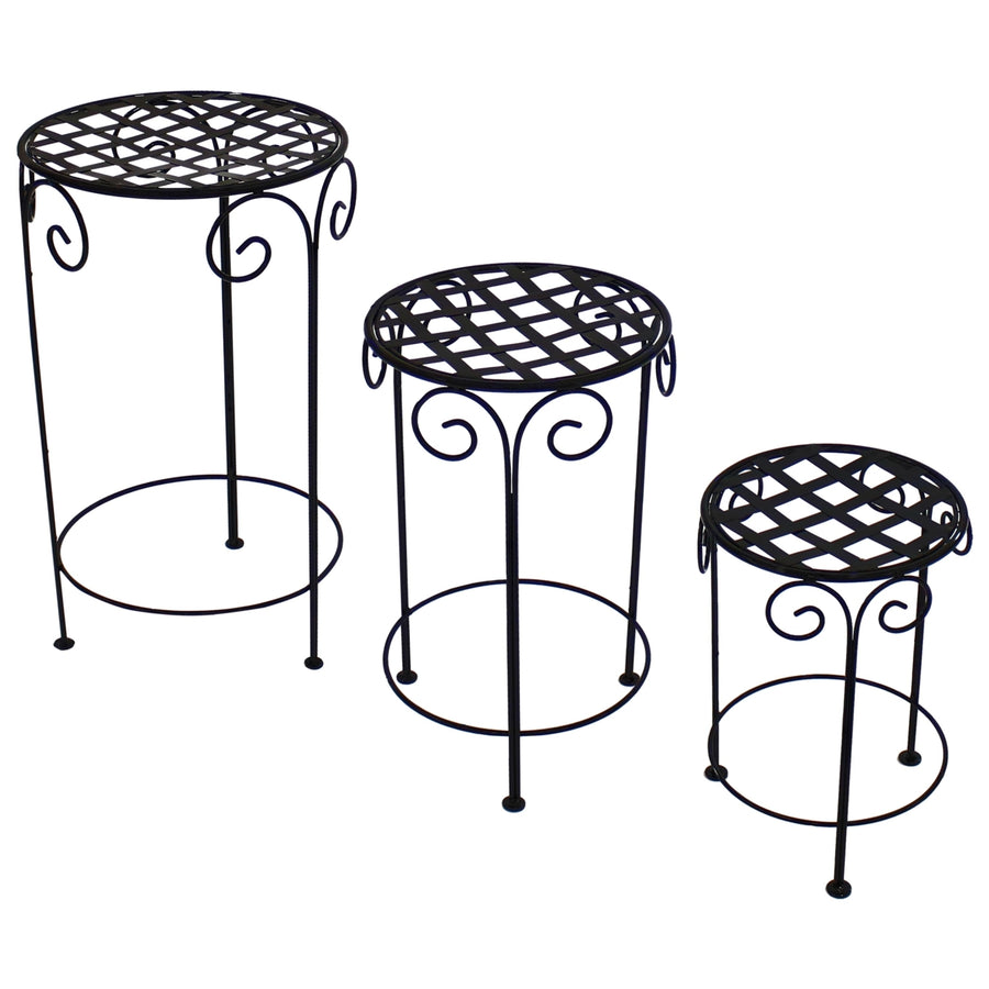 Sunnydaze Black Iron 14 in, 19 in, 24 in Plant Stand with Scroll Design Image 1