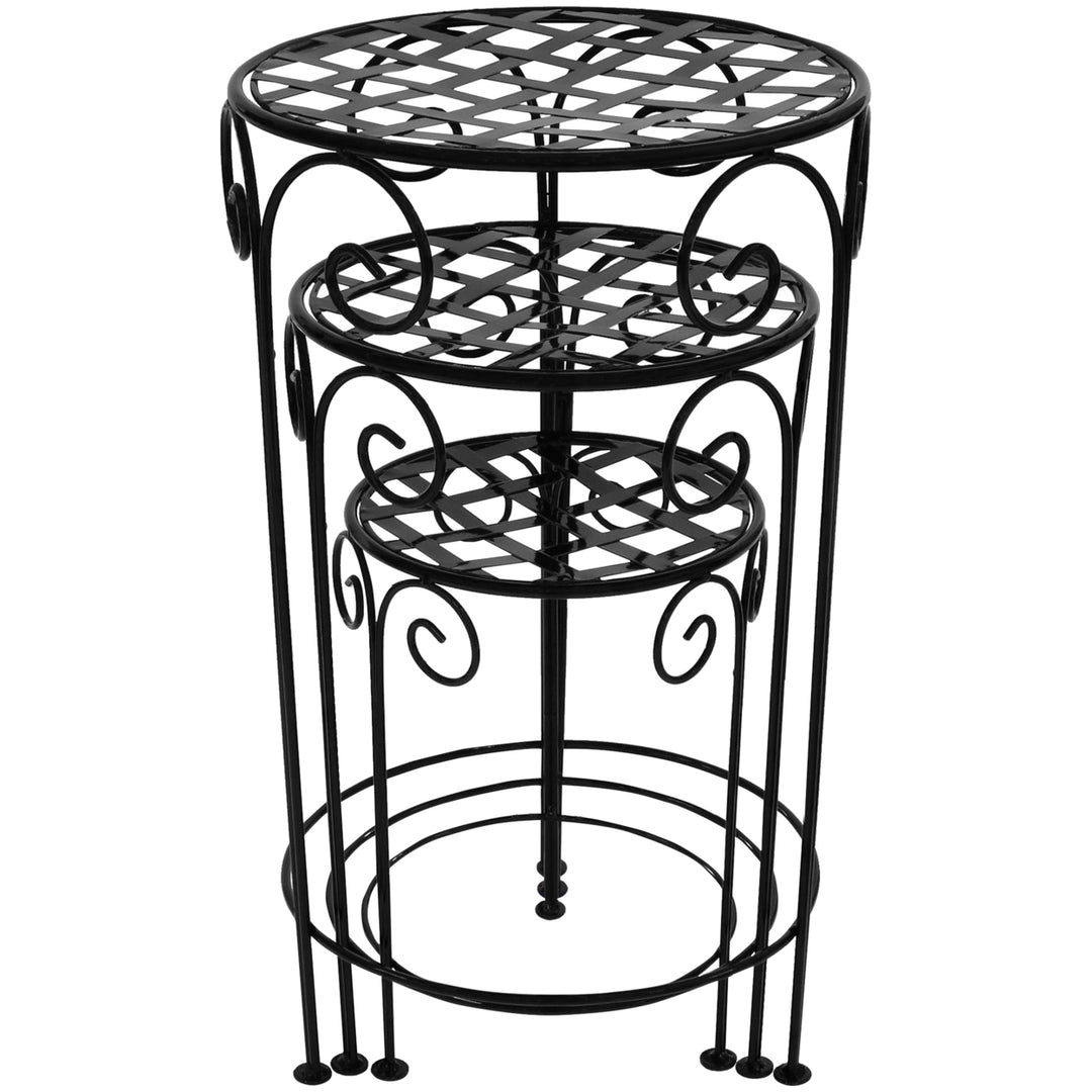 Sunnydaze Black Iron 14 in, 19 in, 24 in Plant Stand with Scroll Design Image 6