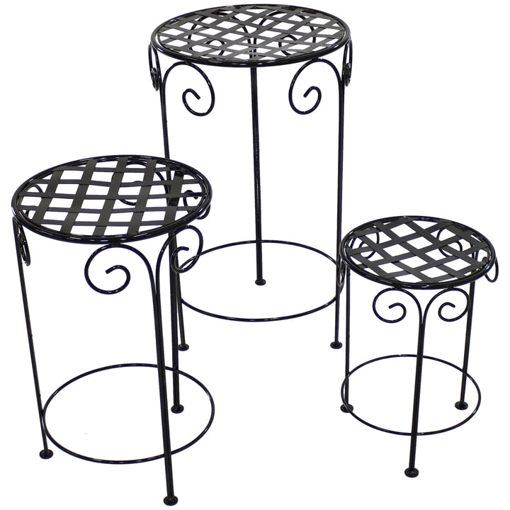 Sunnydaze Black Iron 14 in, 19 in, 24 in Plant Stand with Scroll Design Image 7