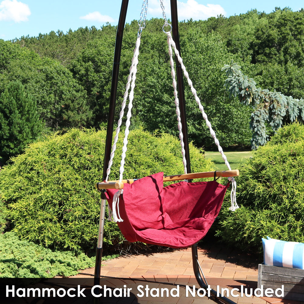 Sunnydaze Olefin Fabric Hammock Chair with Cushion and Wood Armrest - Red Image 2