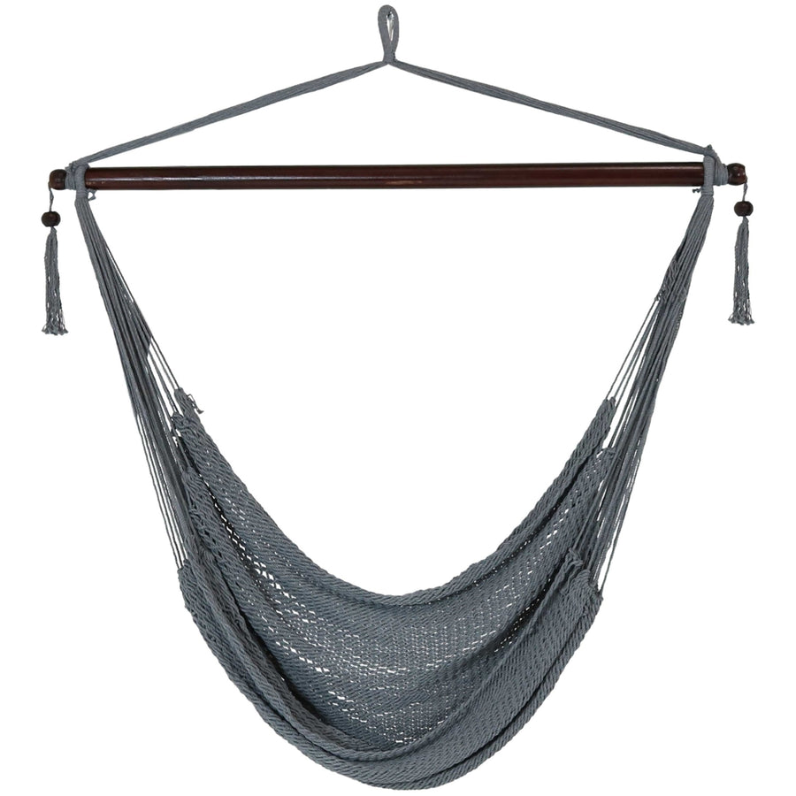 Sunnydaze Extra Large Polyester Rope Hammock Chair with Spreader Bar - Gray Image 1