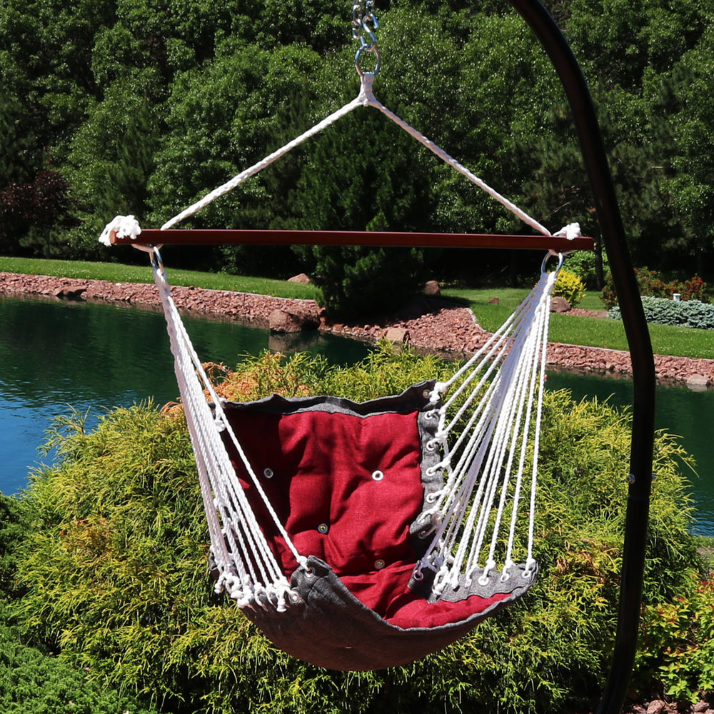 Sunnydaze Polyester Fabric Victorian Hammock Chair with Cushion - Red Image 2