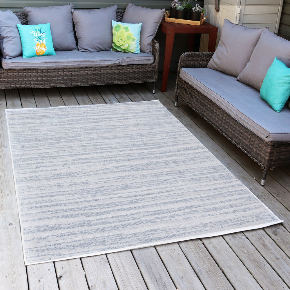 Sunnydaze Artistic Storms Outdoor Area Rug - Iced Silver - 5 ft x 7 ft Image 2