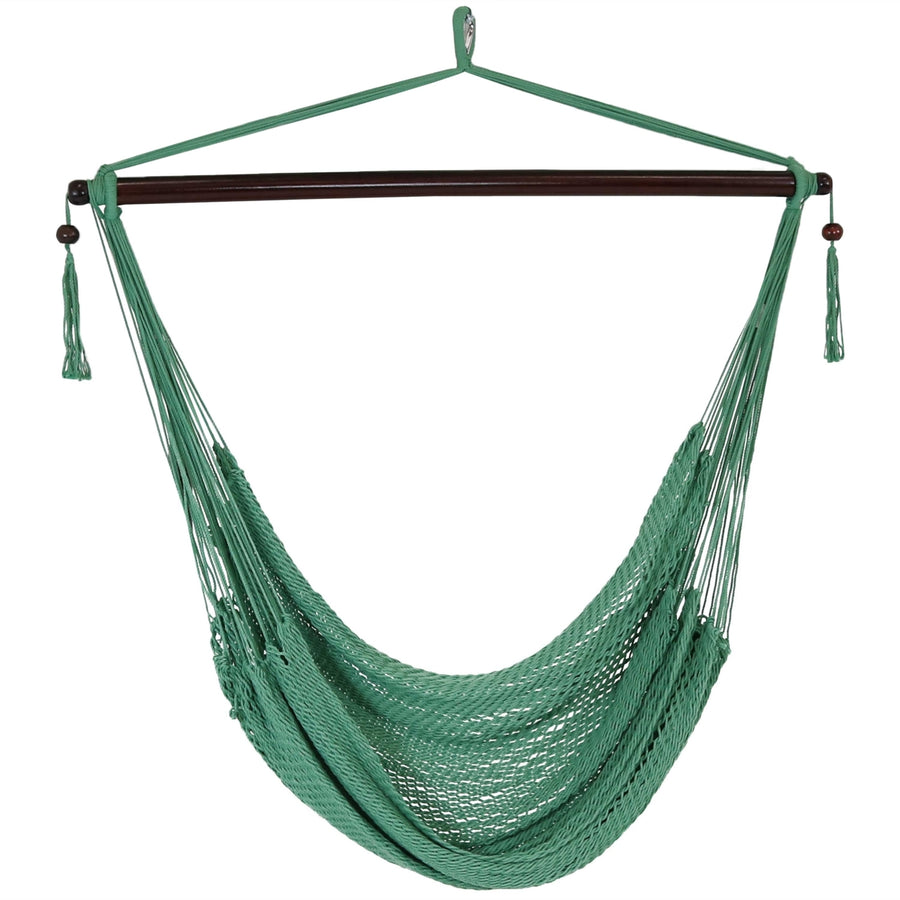 Sunnydaze Extra Large Polyester Rope Hammock Chair and Spreader Bar - Green Image 1
