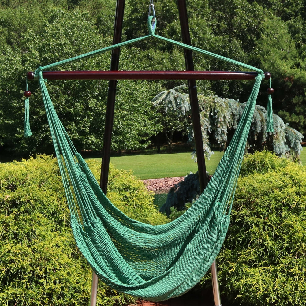 Sunnydaze Extra Large Polyester Rope Hammock Chair and Spreader Bar - Green Image 2