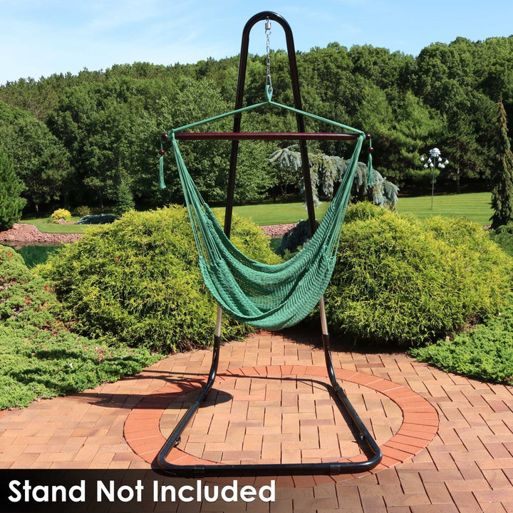Sunnydaze Extra Large Polyester Rope Hammock Chair and Spreader Bar - Green Image 6