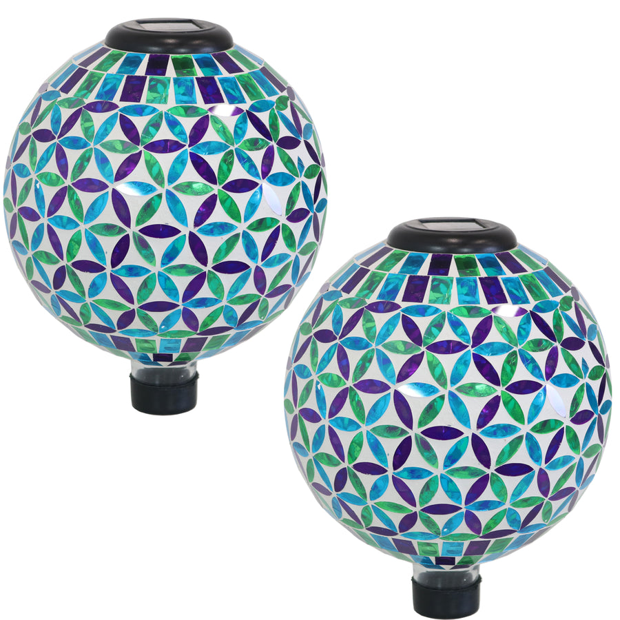 Sunnydaze Cool Blooms Glass Gazing Ball with Solar Light - 10 in - Set of 2 Image 1