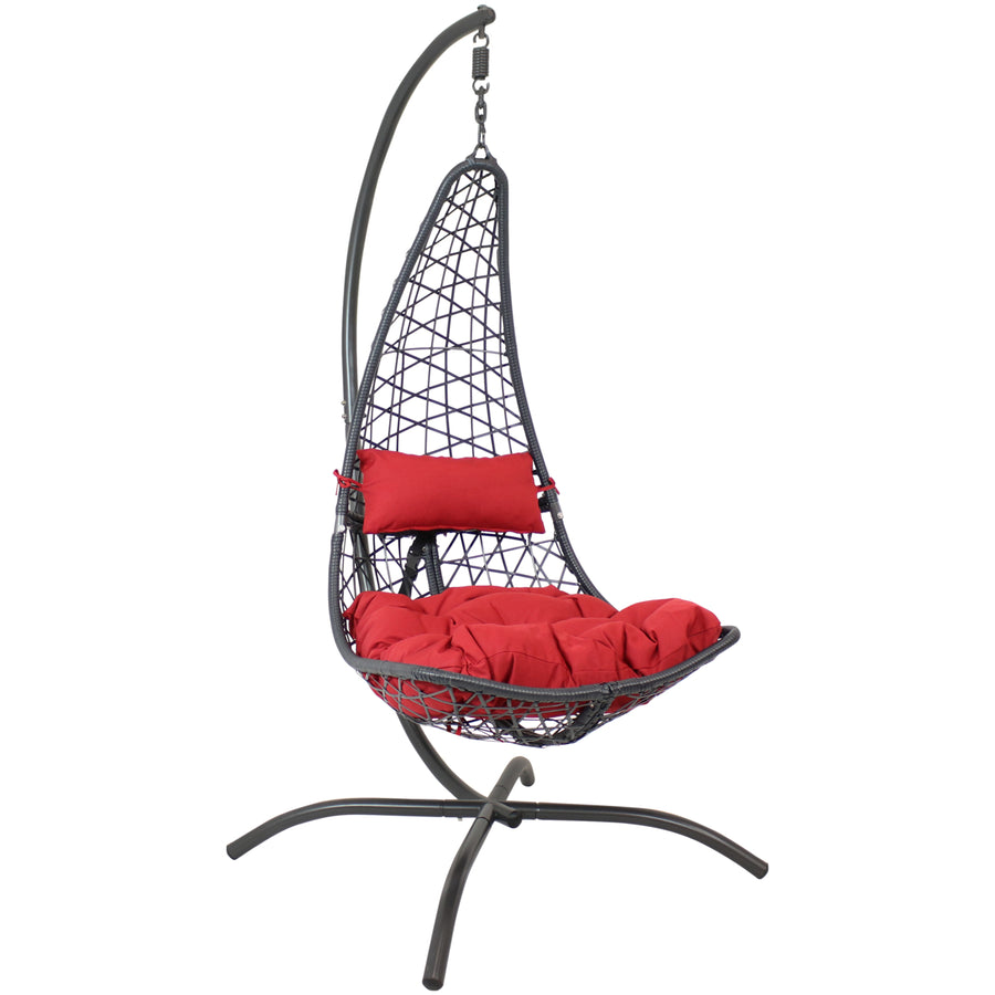 Sunnydaze Resin Wicker Lounge Chair with Steel Stand and Cushions - Red Image 1