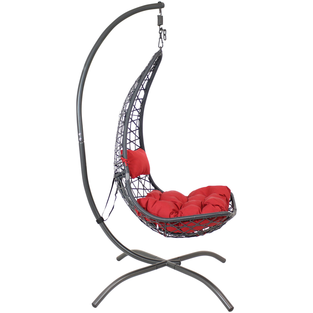 Sunnydaze Resin Wicker Lounge Chair with Steel Stand and Cushions - Red Image 9