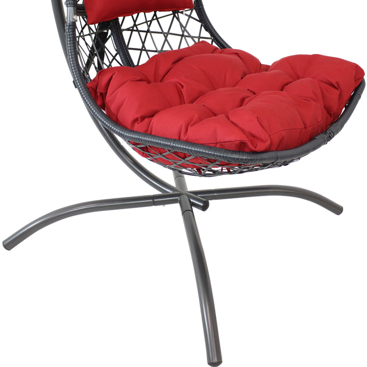 Sunnydaze Resin Wicker Lounge Chair with Steel Stand and Cushions - Red Image 10