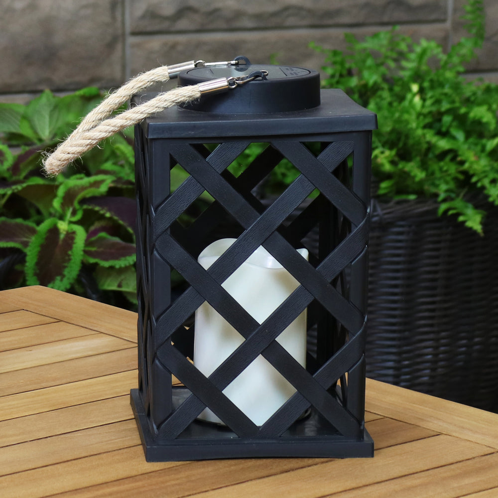 Sunnydaze Modern Crosshatch Outdoor Solar Lantern - 9 in - Black Image 2