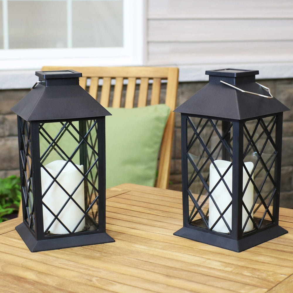 Sunnydaze Concord Outdoor Solar Candle Lantern - 11 in - Black - Set of 2 Image 2