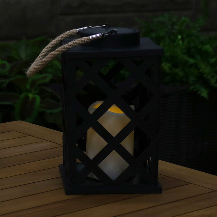 Sunnydaze Modern Crosshatch Outdoor Solar Lantern - 9 in - Black Image 9