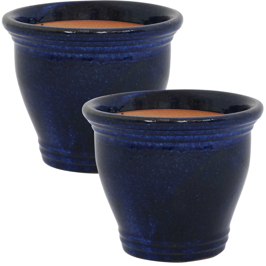 Sunnydaze 11 in Studio Glazed Ceramic Planter - Imperial Blue - Set of 2 Image 1