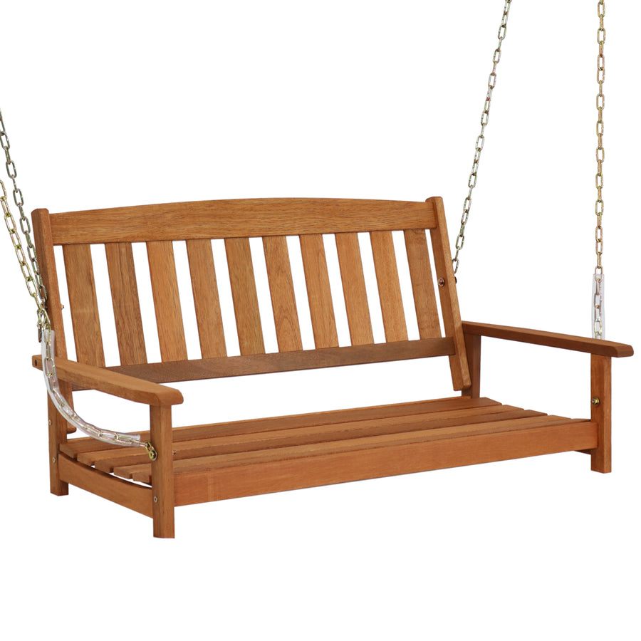Sunnydaze 2-Person Hanging Bench with Armrests/Chains - Meranti Wood Image 1