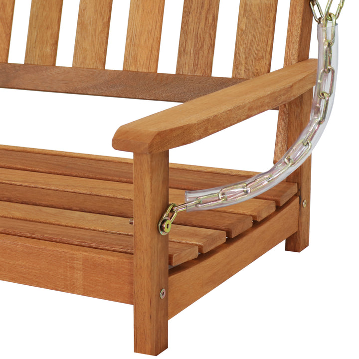 Sunnydaze 2-Person Hanging Bench with Armrests/Chains - Meranti Wood Image 6
